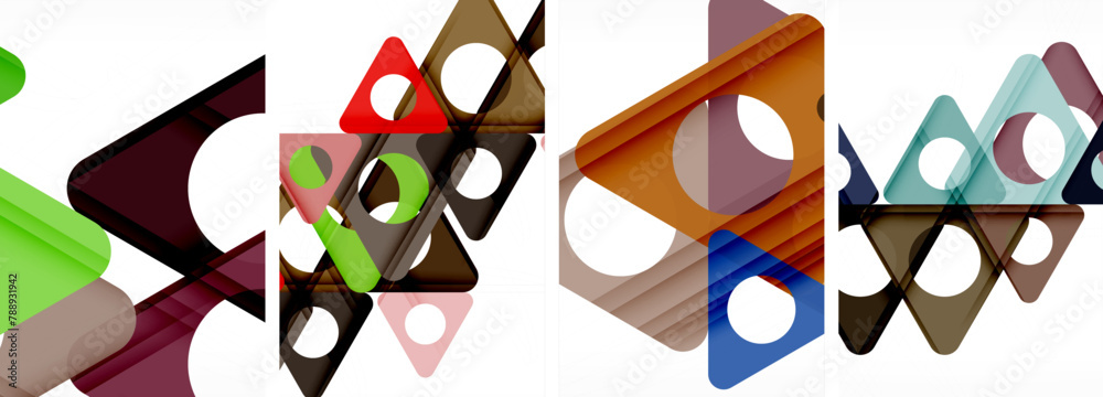 Aufkleber The composition consists of a variety of colorful triangles arranged on a white background, creating an eyecatching and dynamic pattern reminiscent of a modern art piece