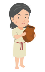 弥生土器を持つ弥生人の女性