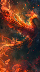 The Majestic Flight of Phoenix - Symbolising Rebirth and Eternity in Vibrant Hues - obrazy, fototapety, plakaty
