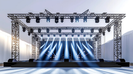 The stage show and truss construction with professional light and sound equipment for events and concert