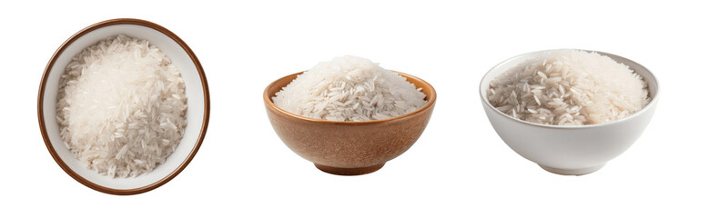 Fototapeta na wymiar bowl of raw rice isolated on transparent background