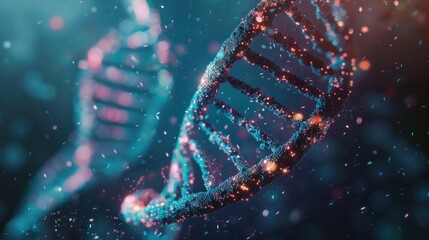 Healthcare DNA double helix involves digital AI elements, highlighting the role of AI in genetic research.