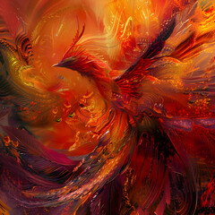 The Majestic Flight of Phoenix - Symbolising Rebirth and Eternity in Vibrant Hues - obrazy, fototapety, plakaty