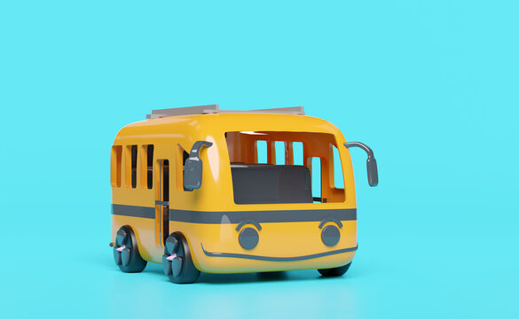 3d orange bus isolated on blue background. public transportation concept, 3d render illustration