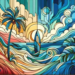 Fototapeta na wymiar Summer beach theme background in colorful glass with Generative AI.