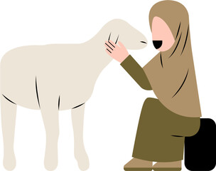 Hijab Woman With Goat Illustration