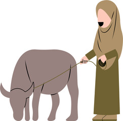 Hijab Woman With Buffalo Illustration