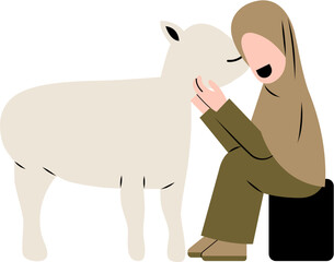 Hijab Woman With Goat Illustration