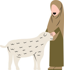 Hijab Woman With Sheep Illustration
