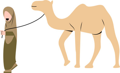 Hijab Woman With Camel Illustration