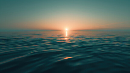 Fototapeta na wymiar Minimalist sunrise over a calm ocean with a subtle gradient sky and a hint of light on the water