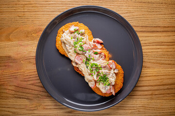 potato pancakes with meat and sauce