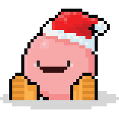 Pixel art pink monster with santa hat