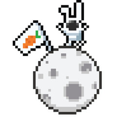 Pixel art happy rabbit astronaut on the moon