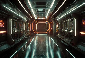 scene - corridor sci-fi fiction interior illustrations Science 3d hall star wars abstract colours future gate glasses space station earth futuristic inside