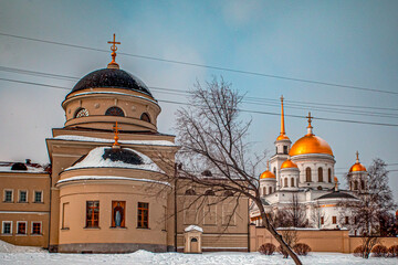 Orthodox monastery on a frosty winter day