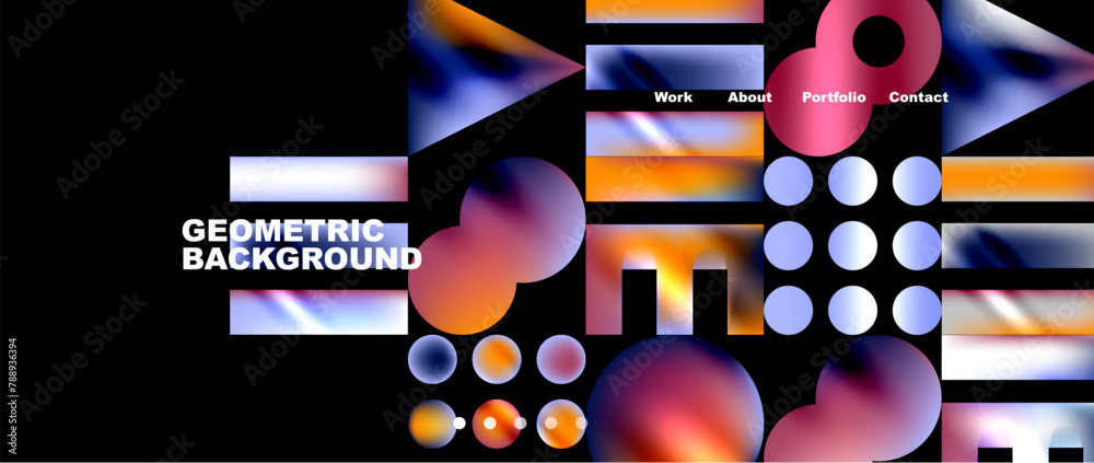 Poster A vibrant design featuring circles and triangles in various colors set against a sleek black background. Perfect for light, entertainment, display device, or event promotions