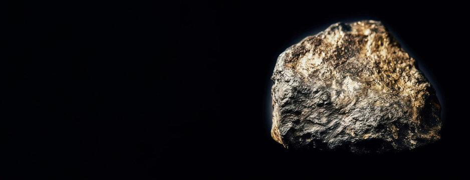 Paragonite is a rare precious natural stone on a black background. AI generated. Header banner mockup with space.