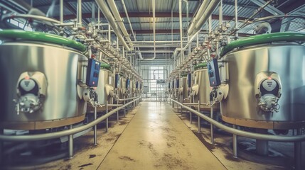 Cows in milking facility. Cows in dairy farm.