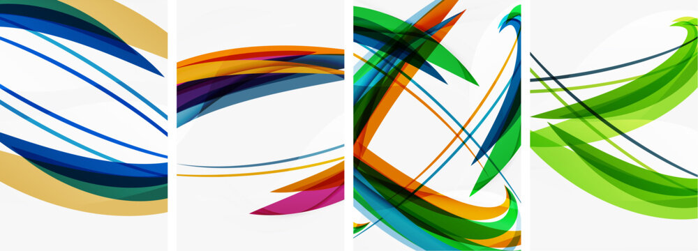 A liquid art design featuring a set of four colorful waves on a white background, resembling a modern pattern. Perfect for drinkware or tableware with a triangle font on a sleeve or jersey