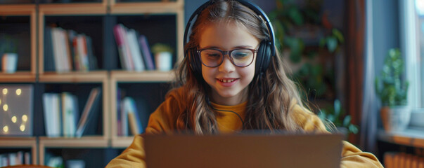 A teenage girl is taking part in an e-learning course