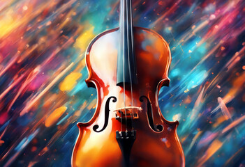 AI painting violin background digital generative saxophone Abstract colorful music fiddle artistic jazz musician instrument orchestra symphonic classical art - obrazy, fototapety, plakaty