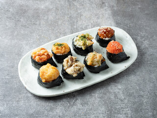 Various types of Tempura rice balls	