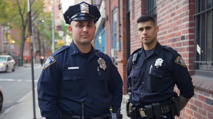 two cops standing next to each other, one a white