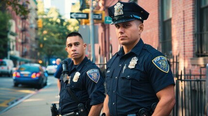 two cops standing next to each other, one a white