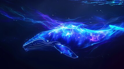 Neon whale sketch line illustration poster background - obrazy, fototapety, plakaty