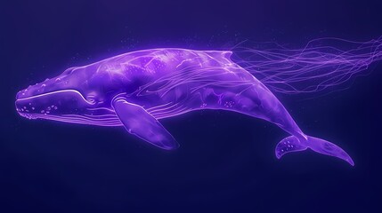 Neon whale sketch line illustration poster background