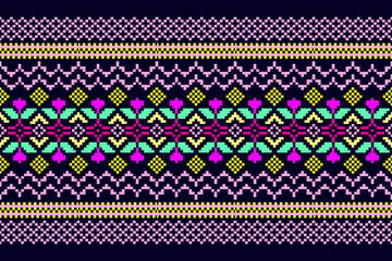Cross Stitch. Geometric ethnic patterns. Design for Clothing, fabric, batik, Knitwear, Embroidery, Ikkat, Pixel pattern. Traditional Design.