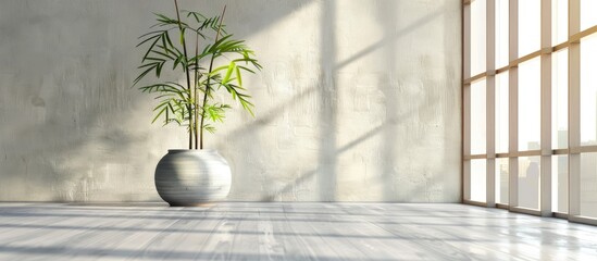 A contemporary room adorned with a vase containing Lucky bamboo (Belgian evergreen).
