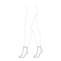 Ankle-high stocking hosiery hose. Fashion accessory clothing technical illustration. Vector side view for Men, women, unisex style, flat template CAD mockup sketch outline isolated on white background