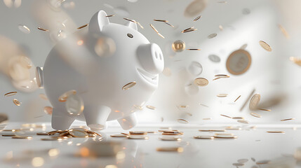 Piggy bank coins rain investment and saving money lucky draw jackpot concept 