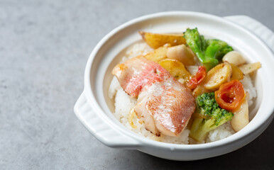 Sea bream and vegetable stone pot rice