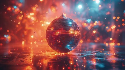 Fototapeta premium Shimmering Disco Ball on Groovy Dance Floor