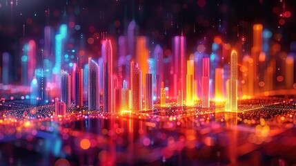 A detailed bar graph showing real estate market trends over time, vibrant colors, clear labels,