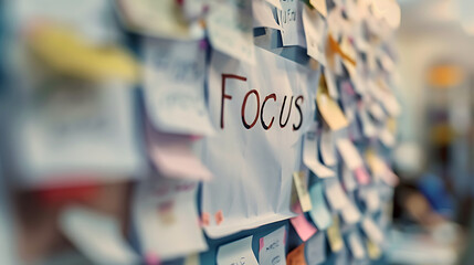 Focus on studying improvement growth sticky notes on the wall productivity for appointments and reminders