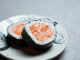 Salmon roll sushi on plate