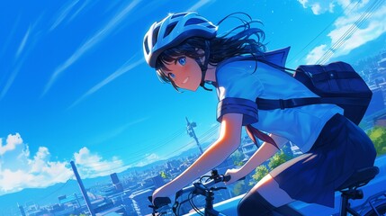 自転車に乗る女子学生12