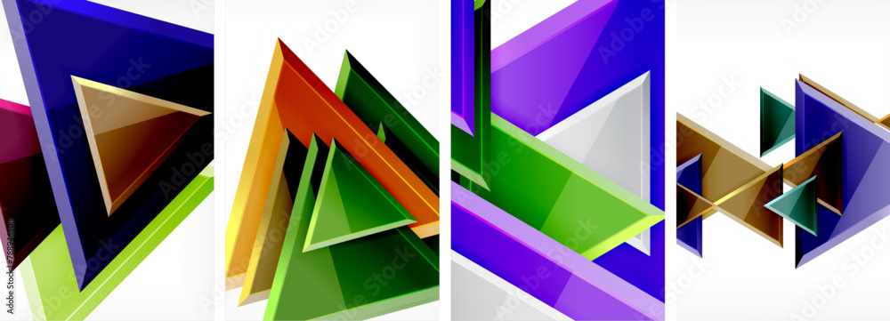 Aufkleber a vibrant collage of colorful triangles in shades of electric blue and magenta on a white background