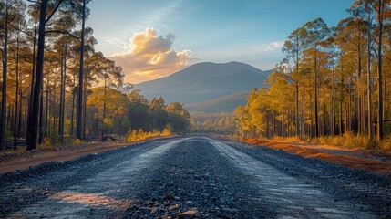 Road between forest with mountain Landscape