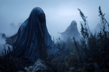 Ominous Spectral Presence Haunting the Twilight Gloom in Cinematic