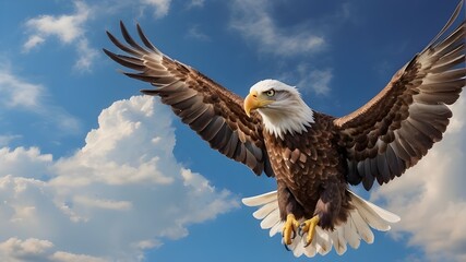 Obraz premium A majestic eagle soaring through a clear blue sky 