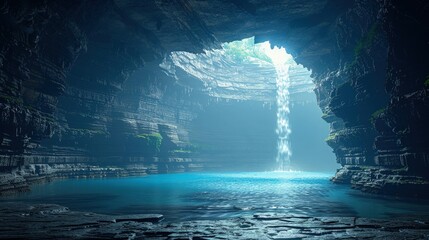 Waterfalls and Pools in Majestic Caves - obrazy, fototapety, plakaty