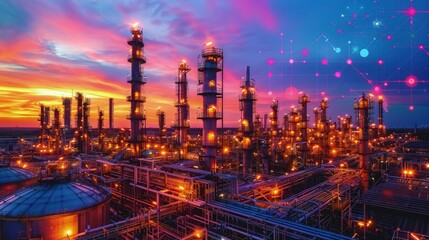 Fototapeta premium Sunset Panorama of Industrial Facilities Wallpaper