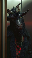 Quirky Trickster Demon Replaces Elevator Music with Circus Tunes,Amusing Office Workers in Cinematic Photographic Style