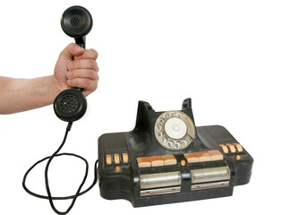 Old grunge vintage Dial Phone on white isolated