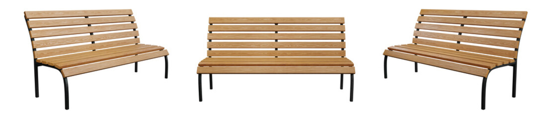A wooden park bench isolated. 3d image